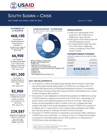 South Sudan Crisis Fact Sheet #18 January 17, 2014 - Click to view PDF
