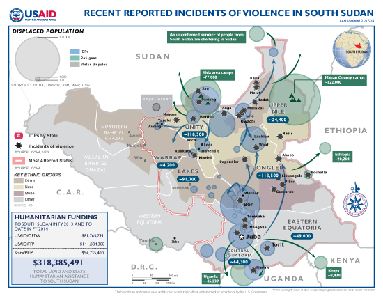 South Sudan Crisis Map #18, January 17, 2014 - Click to view map