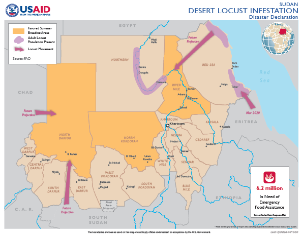 04.13.20 - Sudan Desert Locust Infestation Disaster Declaration Map