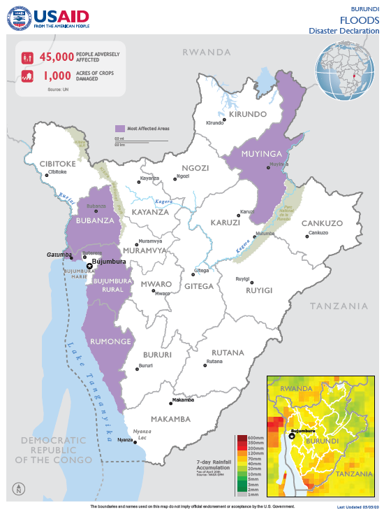 Burundi Floods Disaster Declaration Map - 05-05-20