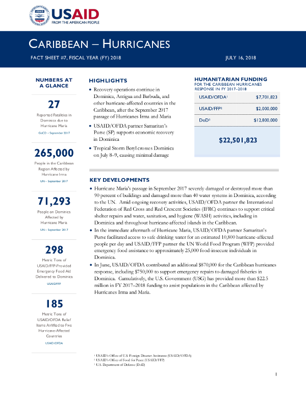 Caribbean Hurricanes Fact Sheet #7 - 07-16-2018