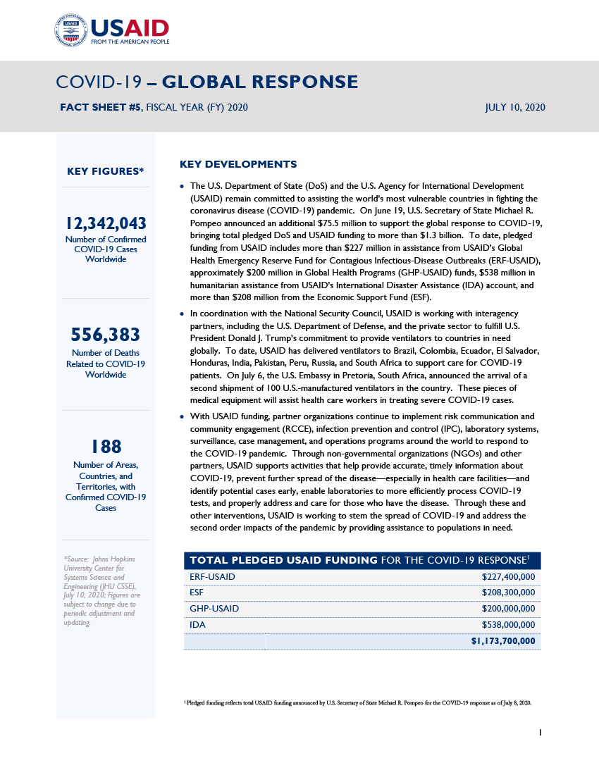 COVID-19 Global Response Fact Sheet #5 - July 10, 2020