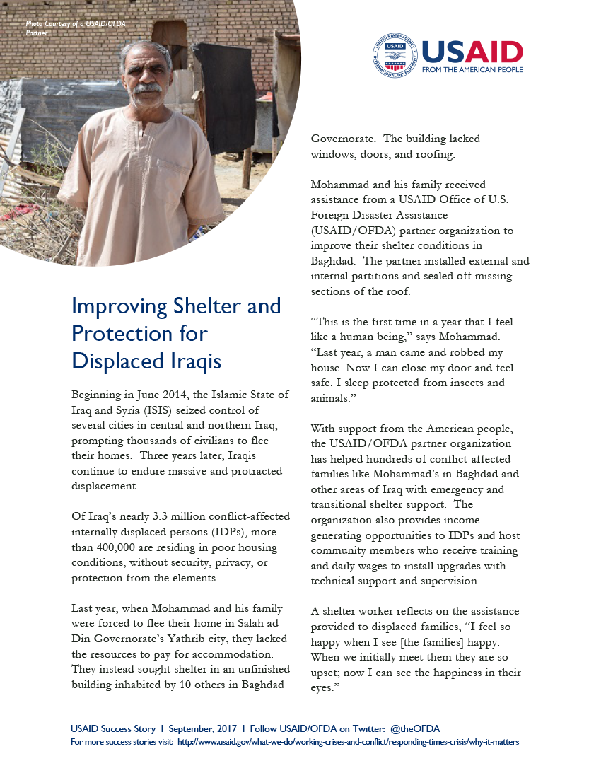 Success Story –  Improving Shelter and Protection for Displaced Iraqis