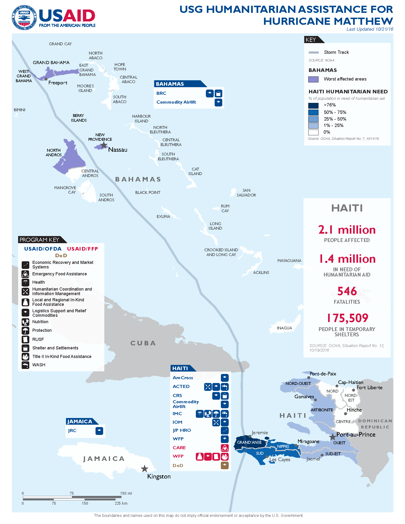 Map: USG Humanitarian Assistance for Hurricane Matthew - October 17, 2016