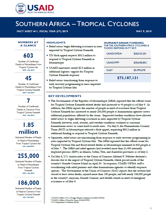 Southern Africa - Tropical Cyclone Idai - Fact Sheet #11 FY2019