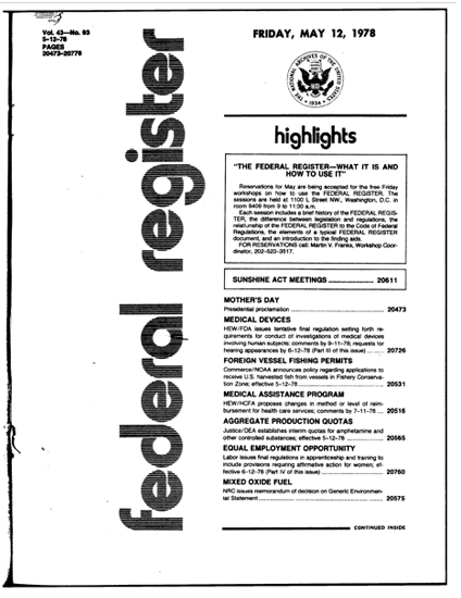 Federal Register 216 Proposed Amendment (May 12, 1978)