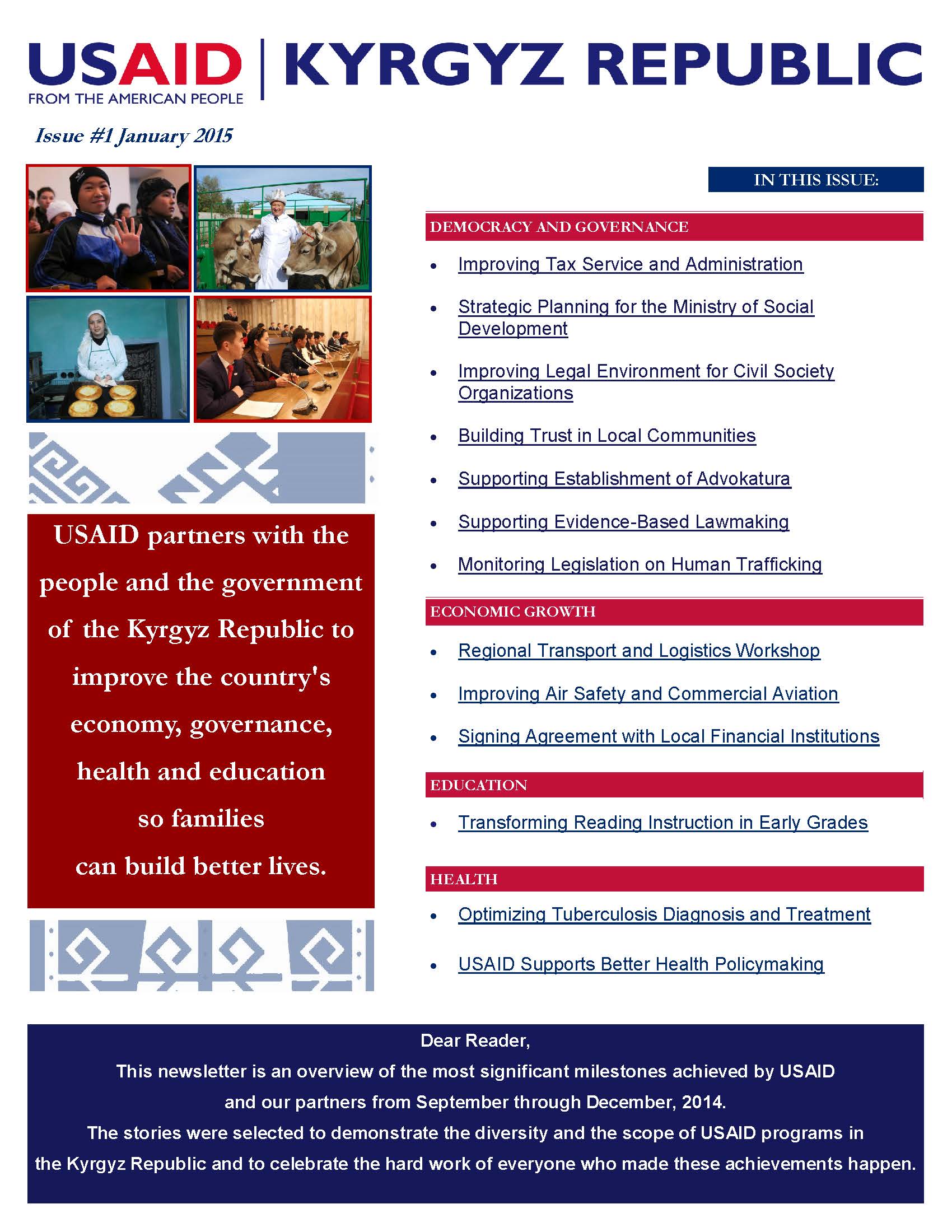 USAID/Kyrgyz Republic Quarterly Newsletter, Issue #1, January 2015