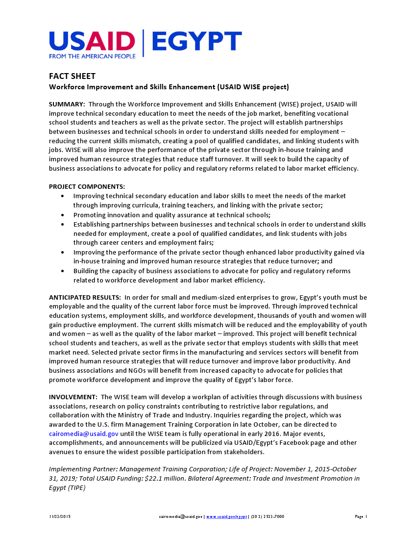 Fact Sheet: Workforce Improvement and Skills Enhancement (WISE)