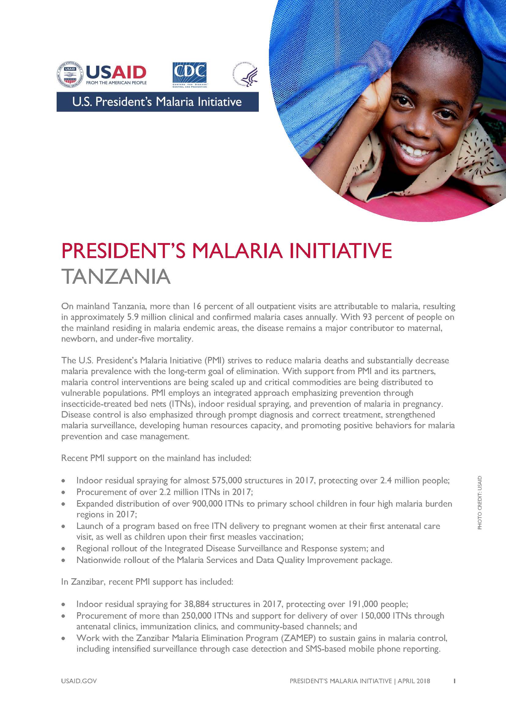 President's Malaria Initiative Fact Sheet 