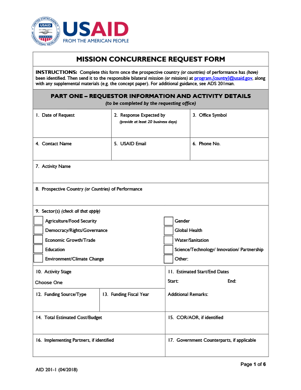 AID 201-1 (Mission Concurrence Request Form)