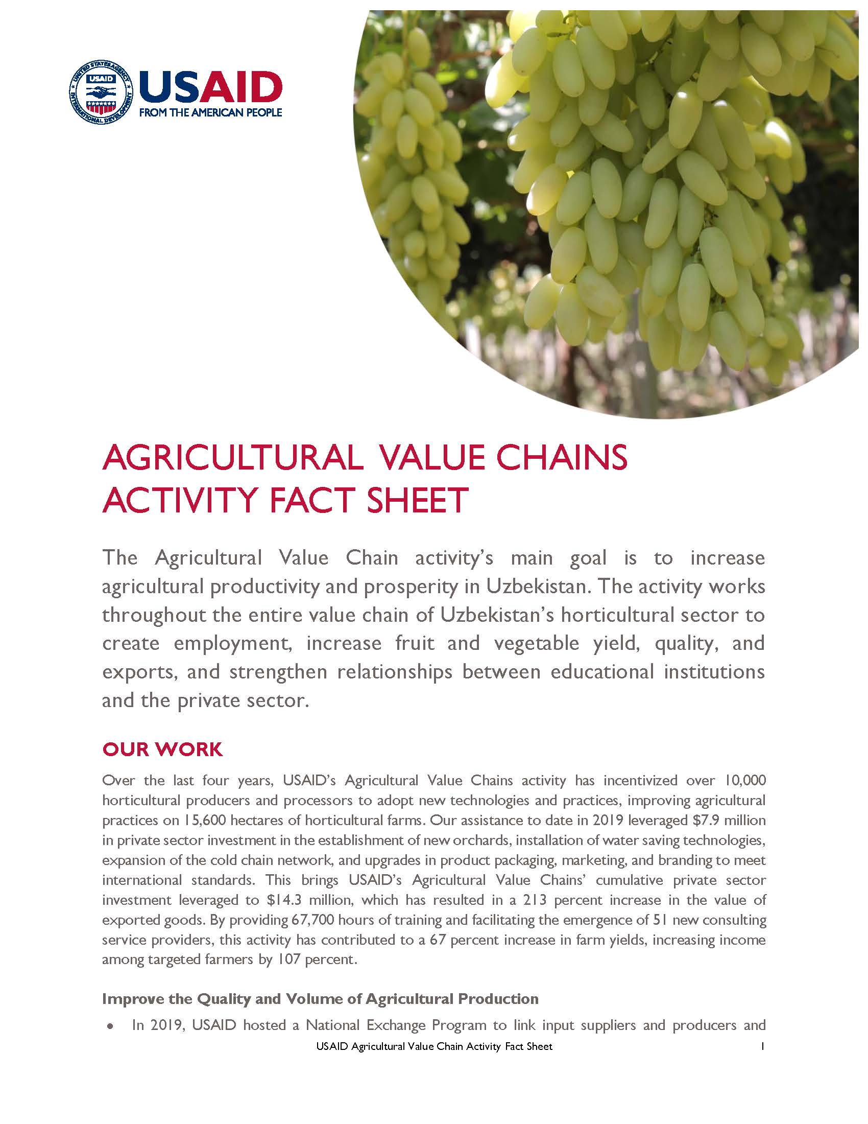 Agricultural Value Chains Activity Fact Sheet