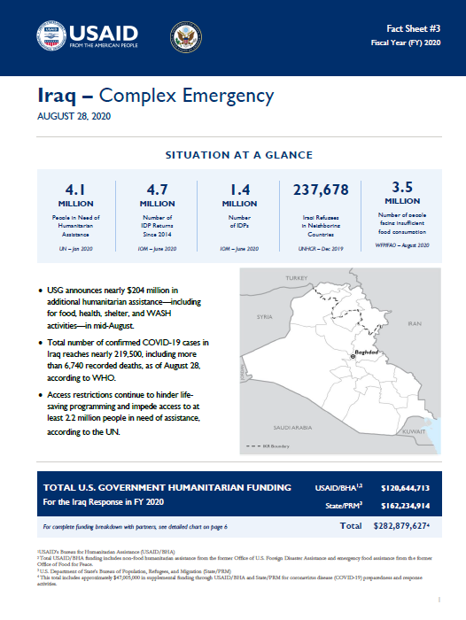 08.28.2020 USG Iraq Complex Emergency Fact Sheet #3