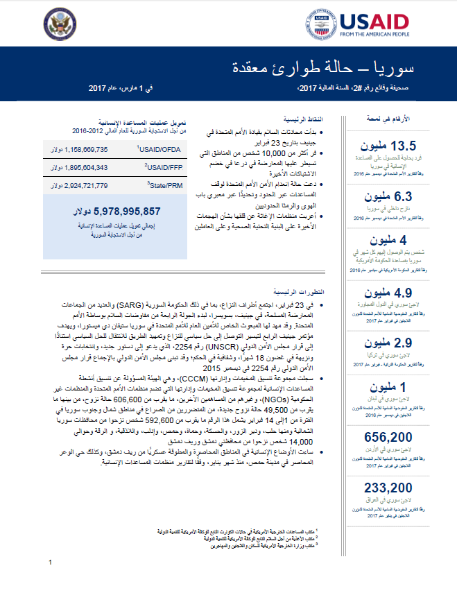 2 سوريا حالات الطوارئ المعقدة: صحيفة وقائع رقم