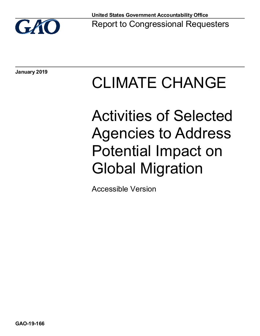 GAO-19-166: Activities of Selected  Agencies to Address Potential Impact on  Global Migration