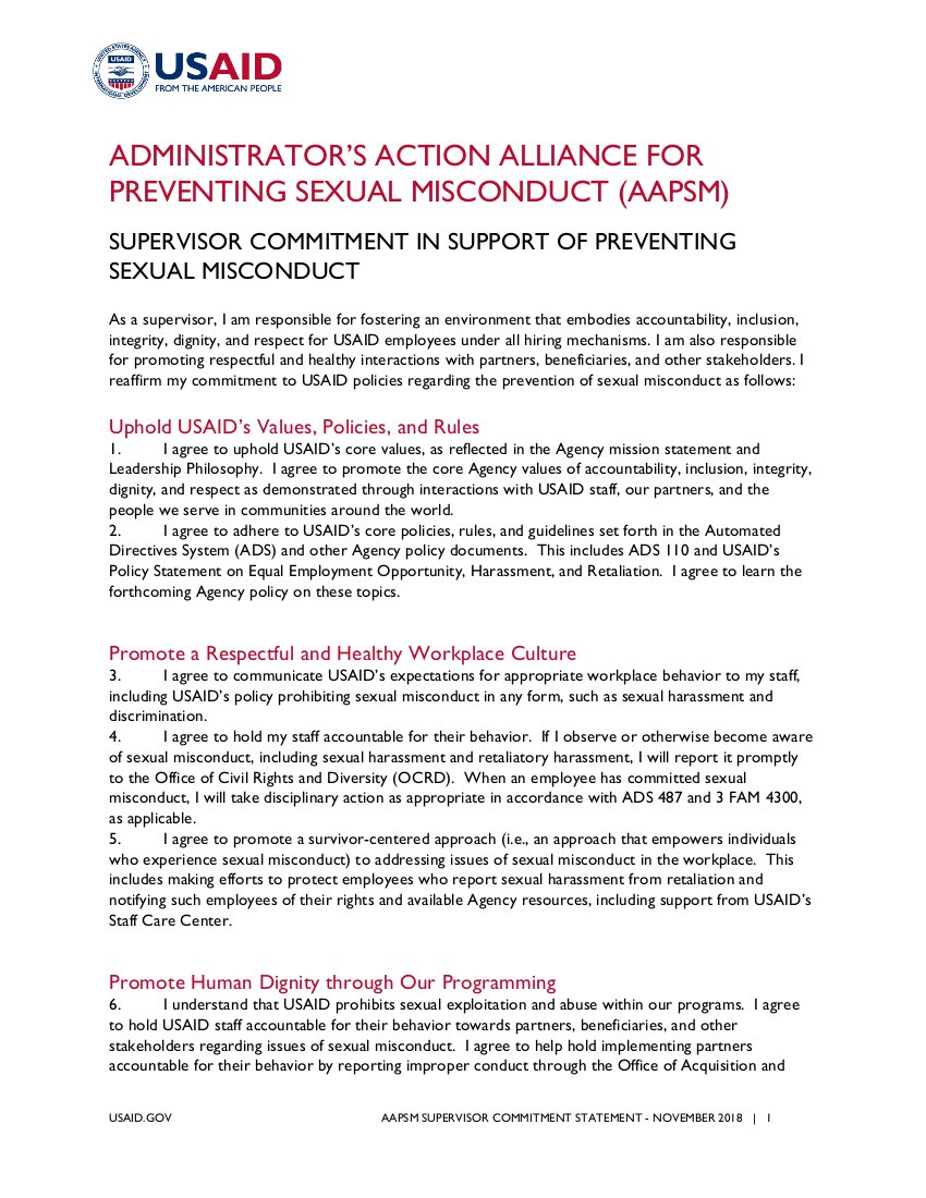 Supervisor Commitment in Support of Preventing Sexual Misconduct - Click to download PDF