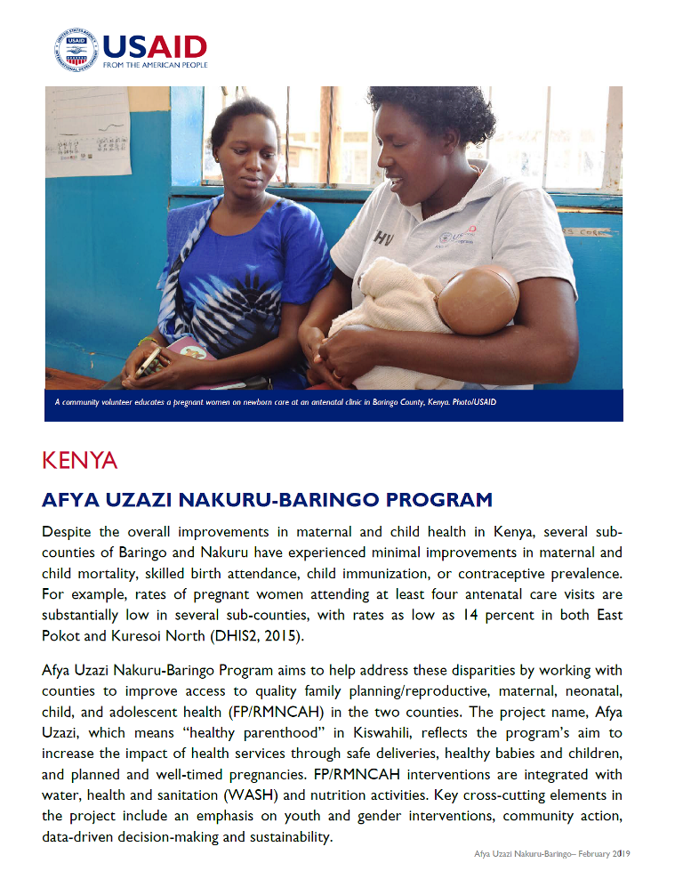 Afya Uzazi Nakuru-Baringo Program fact sheet