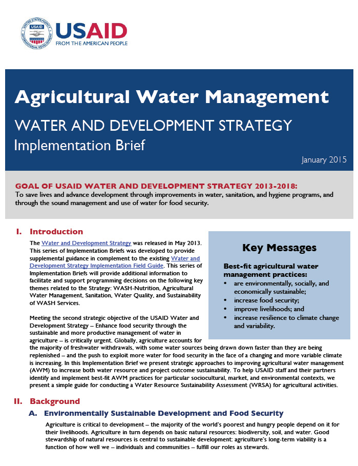 Agricultural Water Management, Implementation Brief - January, 2015