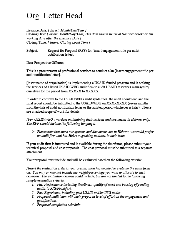 ATTACHMENT 8 A - Sample RFP Cover Letter