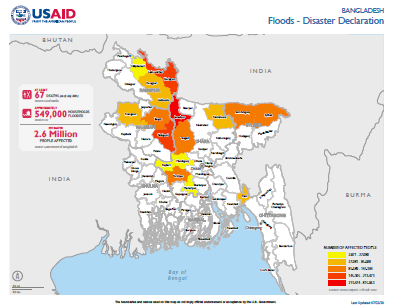 Bangladesh Floods Disaster Declaration Map - 07-22-2020