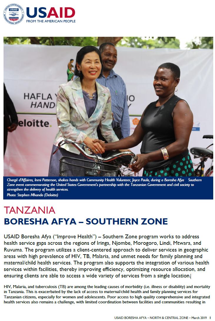 Boresha Afya -- Southern Zone Fact Sheet