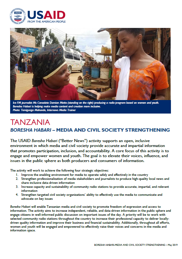 Boresha Habari - Media and Civil Society Strengthening Fact Sheet