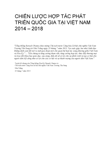 Chiến Lược Hợp Tác Phát  Triển Quốc Gia Tại Việt Nam 2014-2018