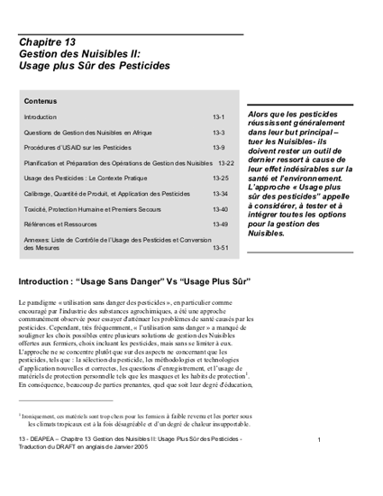 EGSSAA Chapitre 13: Gestion des Nuisibles II: Usage plus Sûr des Pesticides