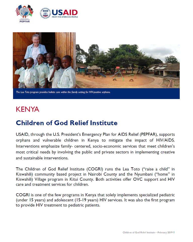 Children of God Relief Institute fact sheet 2019