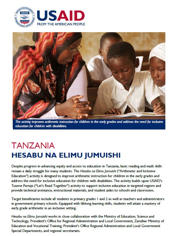 Hesabu na Elimu Jumuishi (“Arithmetic and Inclusive Education”) - Fact Sheet