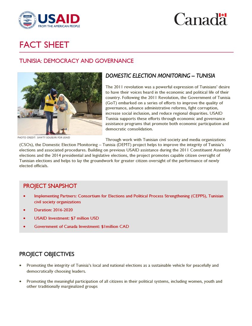 Domestic Election Monitoring – Tunisia (DEMT) Fact Sheet - Click to download PDF