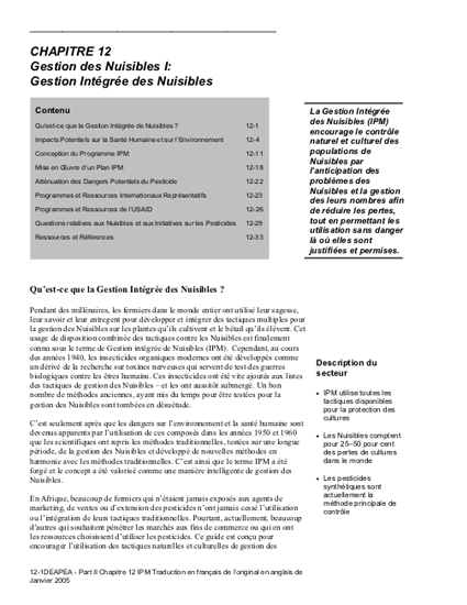 EGSSAA Chapitre 12: Gestion des Nuisibles I: Gestion Intégrée des Nuisibles