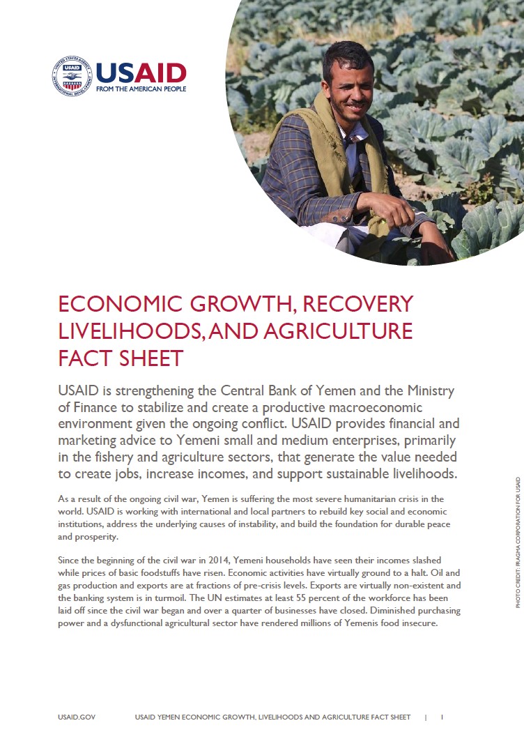 USAID Yemen Economic Growth, Recovery, Livelihoods and Agriculture Fact Sheet July 2020