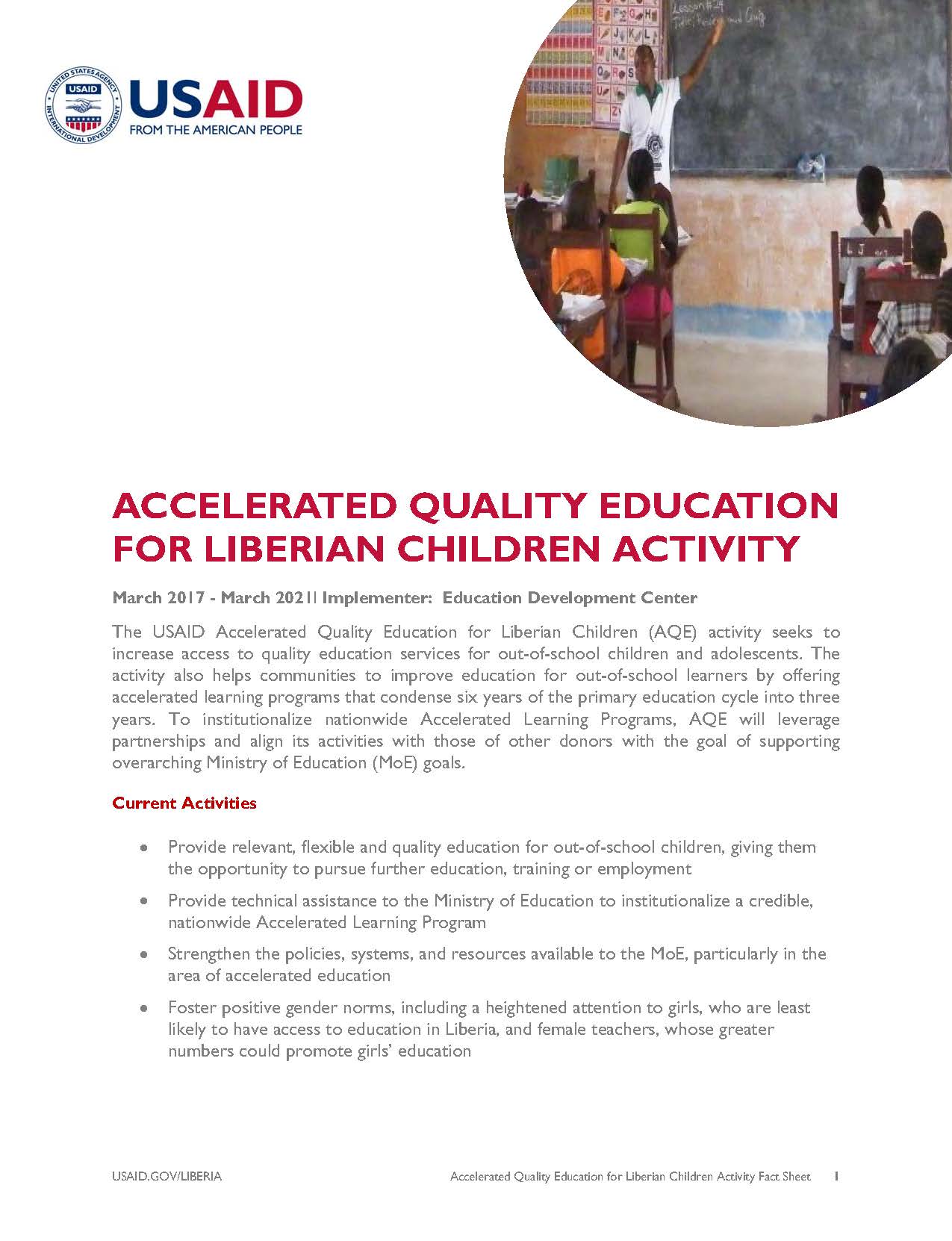 Accelerated Quality Education for Liberian Children Activity