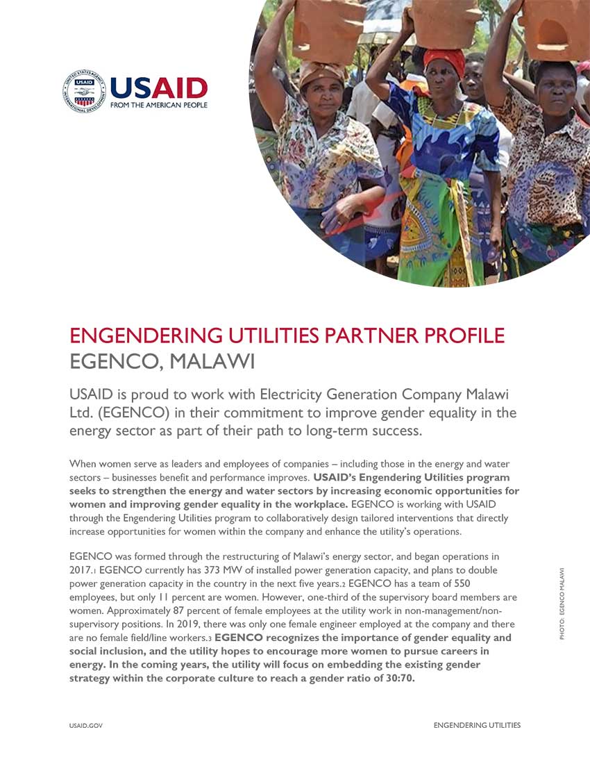 Engendering Utilities Partner Profile: EGENCO, Malawi