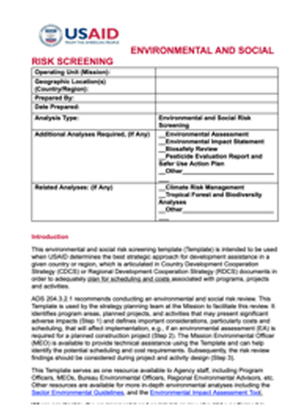 Environmental and Social Risk Screening Template