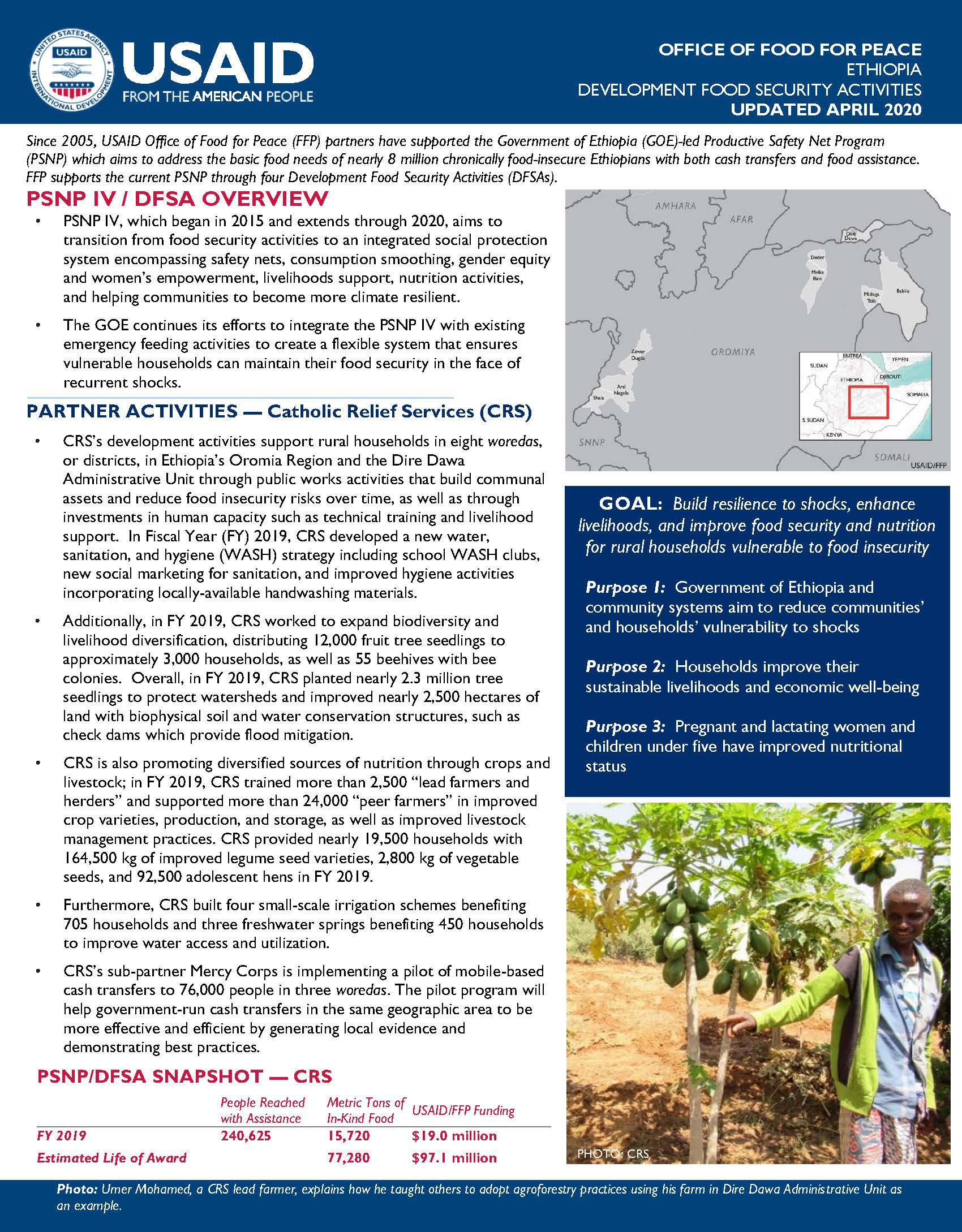FY 2019 Ethiopia DFSA Fact Sheet - Catholic Relief Services