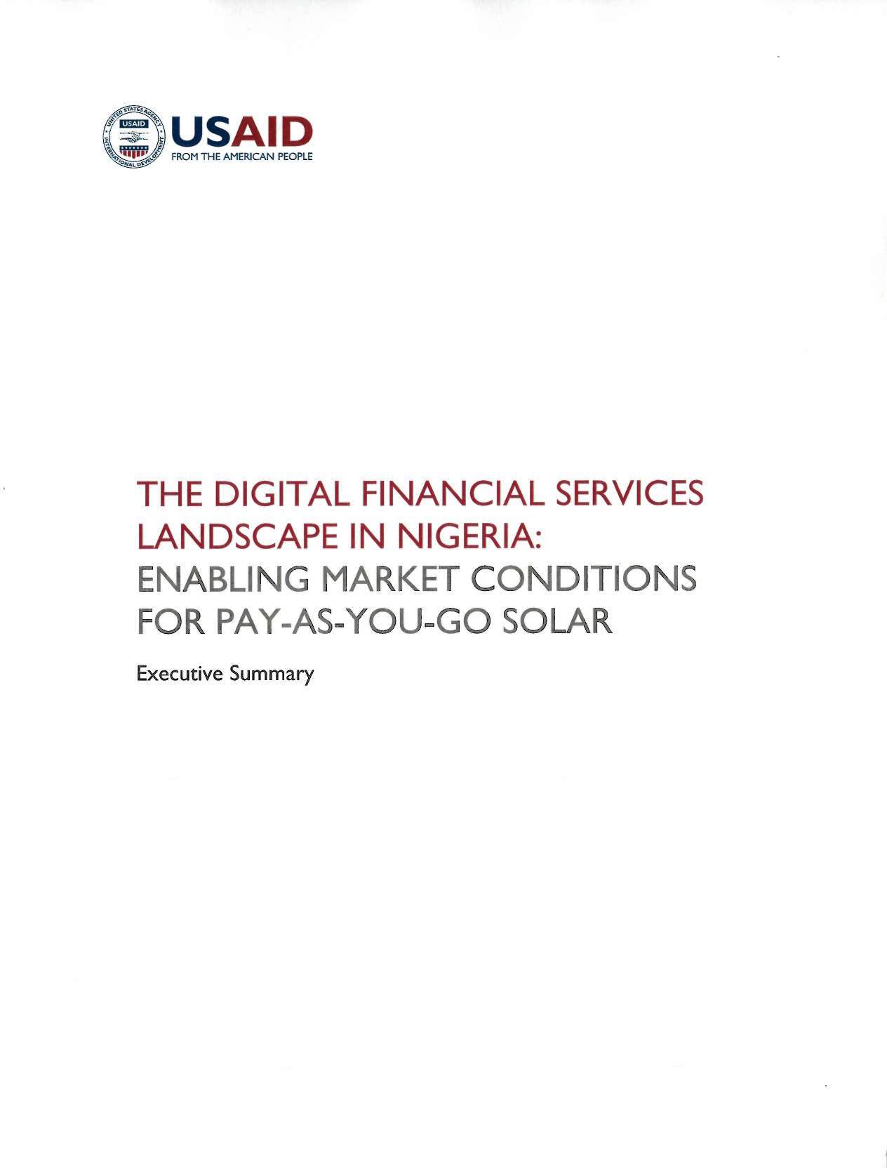 The Digital Financial Services Landscape in Nigeria: Enabling Market Conditions for Pay-as-you-go Solar - Executive Summary