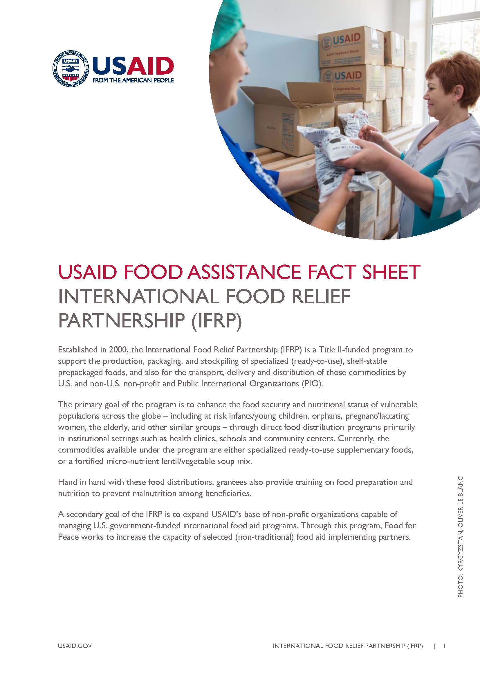 FFP Fact Sheet on International Food Relief Partnership (IFRP)