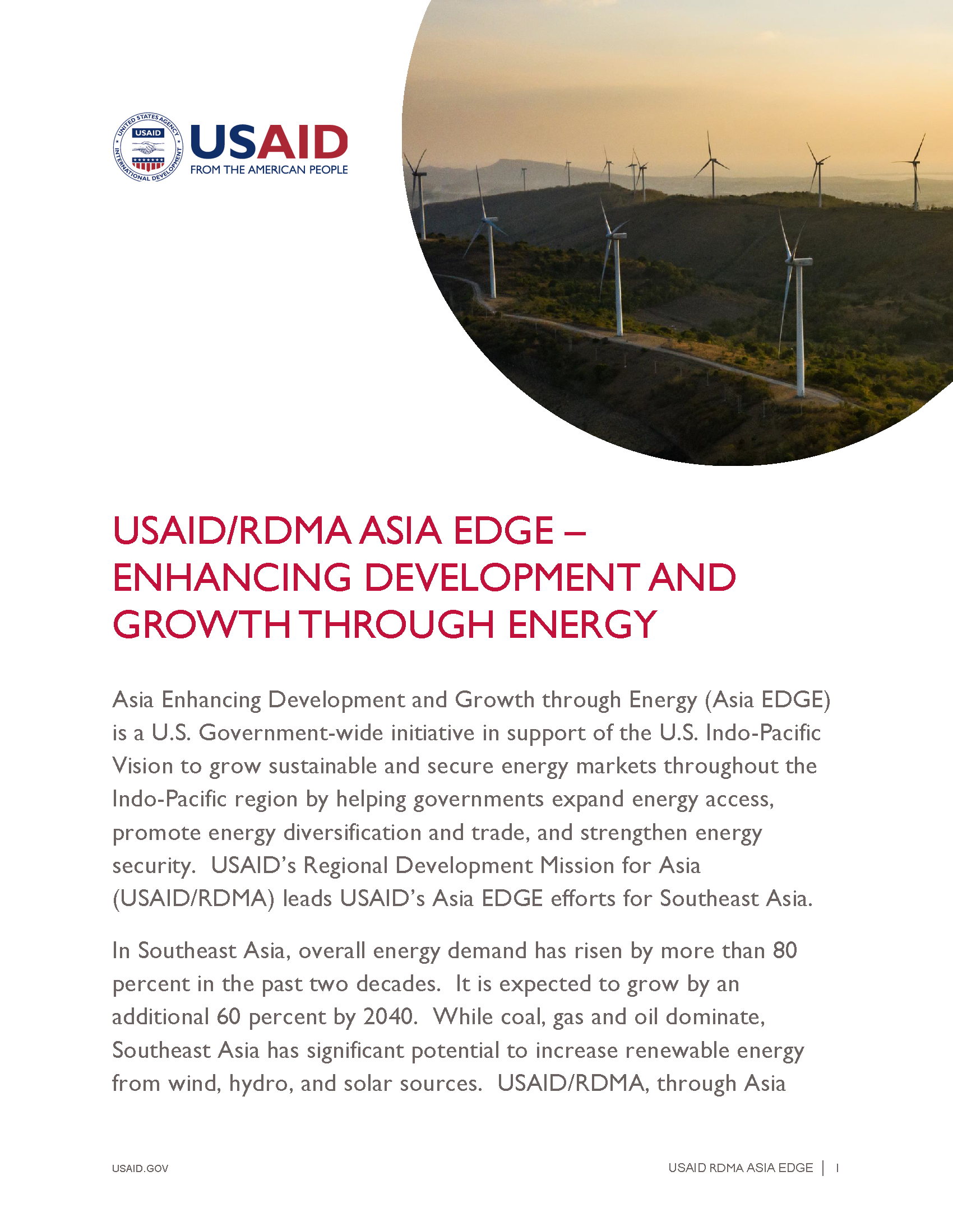 USAID/RDMA Asia EDGE –  Enhancing Development and Growth through Energy Fact Sheet