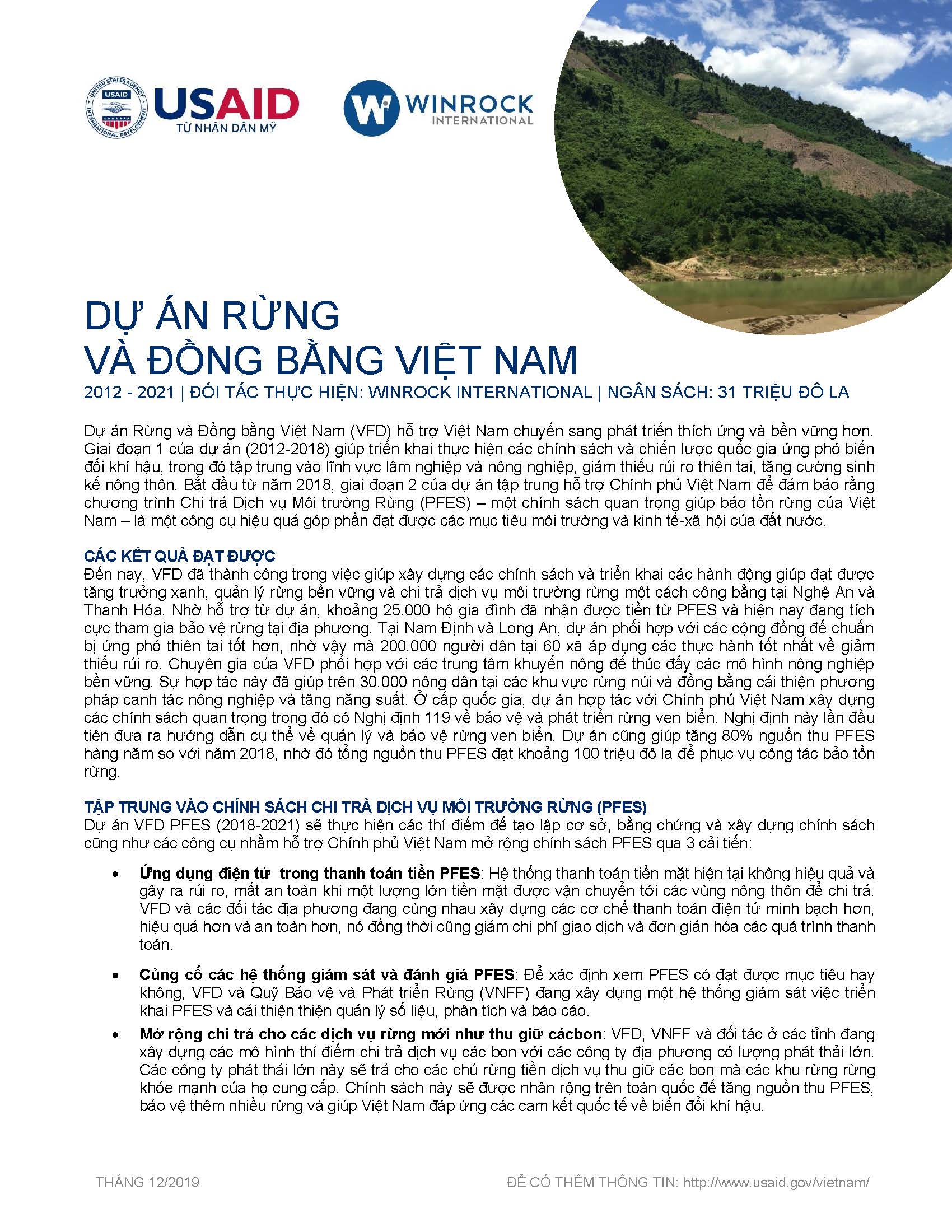 Tờ thông tin: Dự án Rừng và Đồng bằng Việt Nam