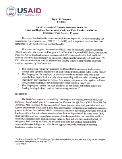 FY 2012 Emergency Food Security Program Report to Congress