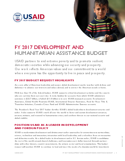 Fact Sheet: FY 2017 Development and Humanitarian Assistance Budget