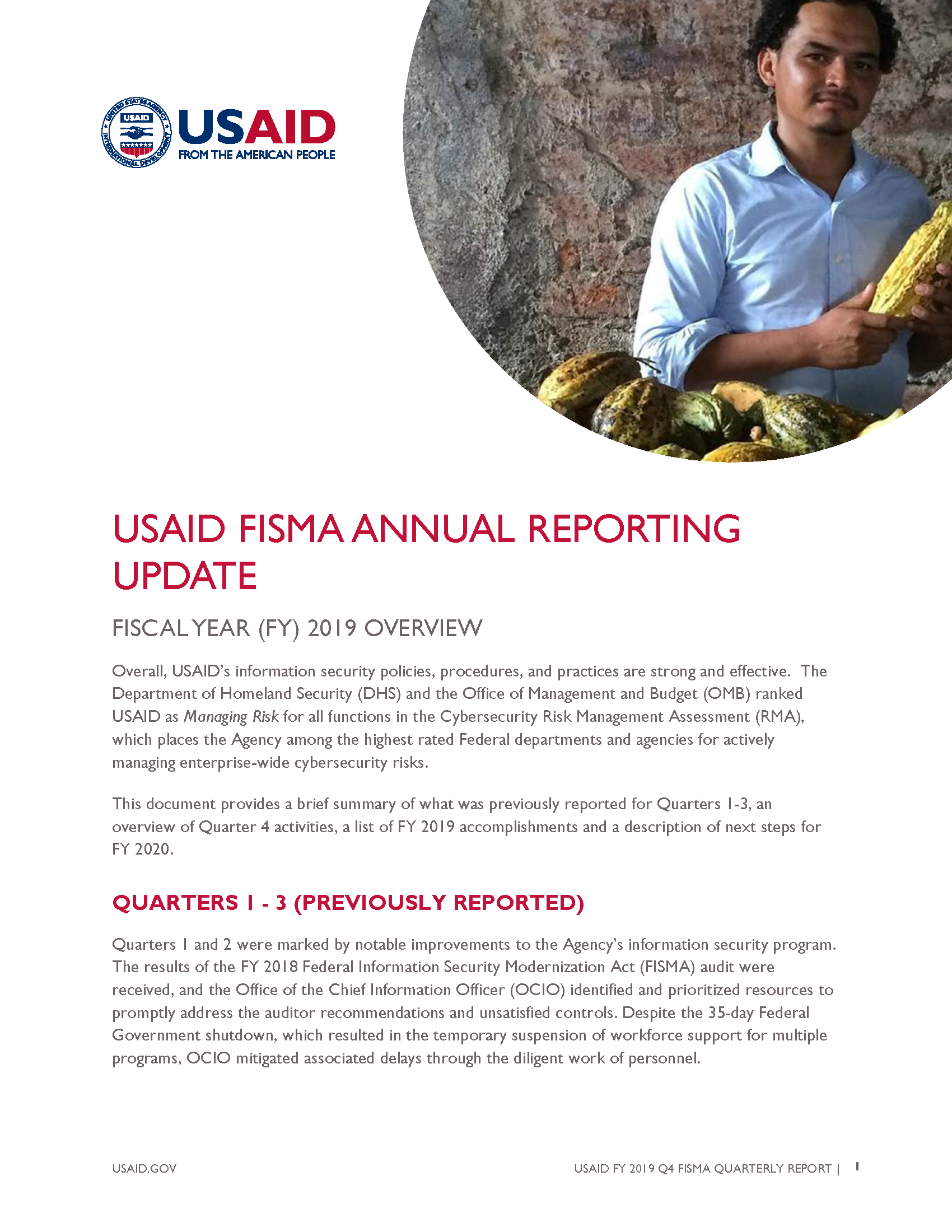 FISMA Quarterly Reporting Update - FY 2019 Quarter 4