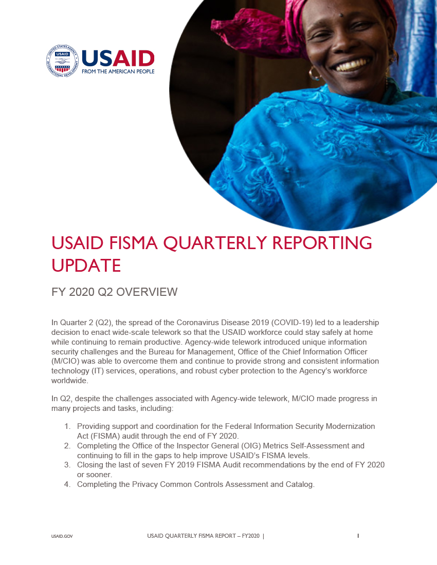 FISMA Quarterly Reporting Update - FY 2020 Quarter 2