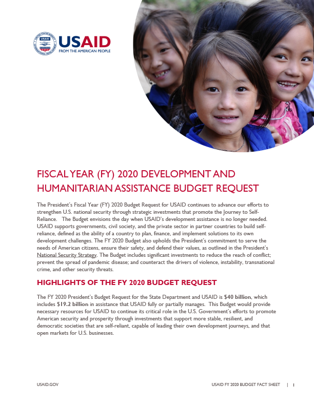 Fact Sheet: Fiscal Year 2020 Development and Humanitarian Assistance Budget Request