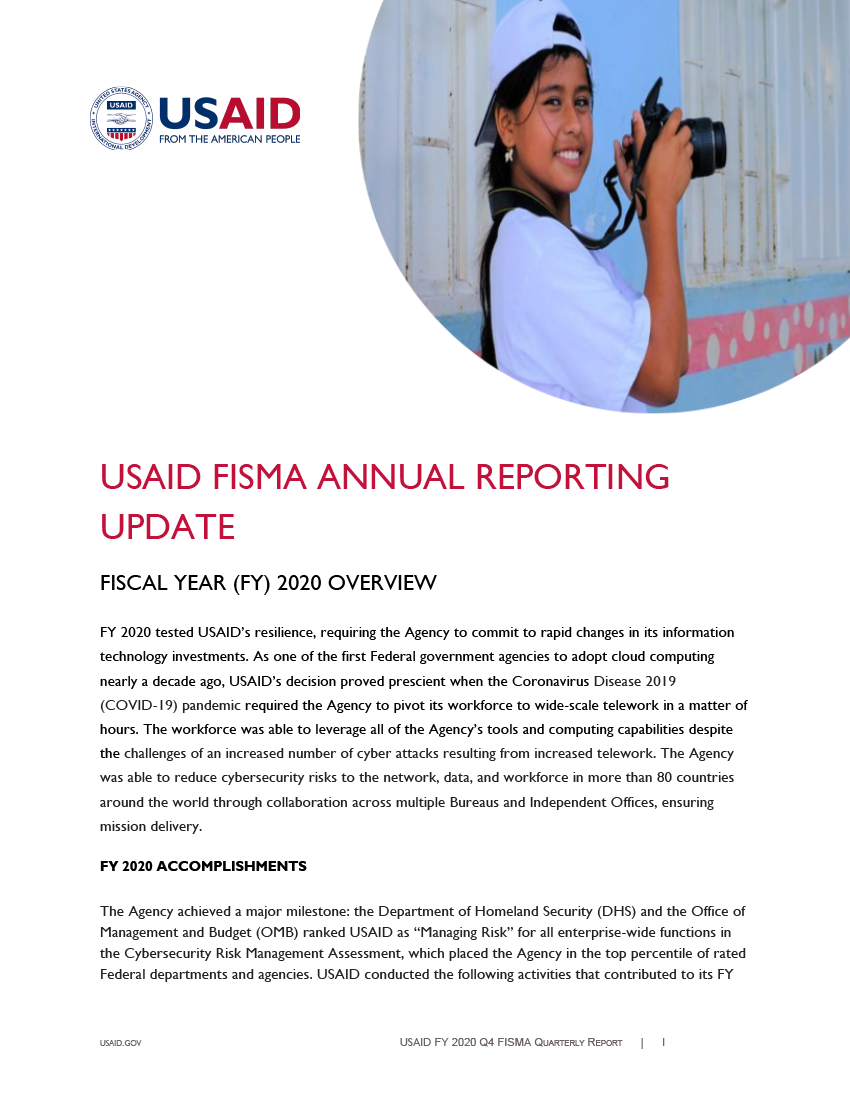 FISMA Quarterly Reporting Update - FY 2020 Quarter 4