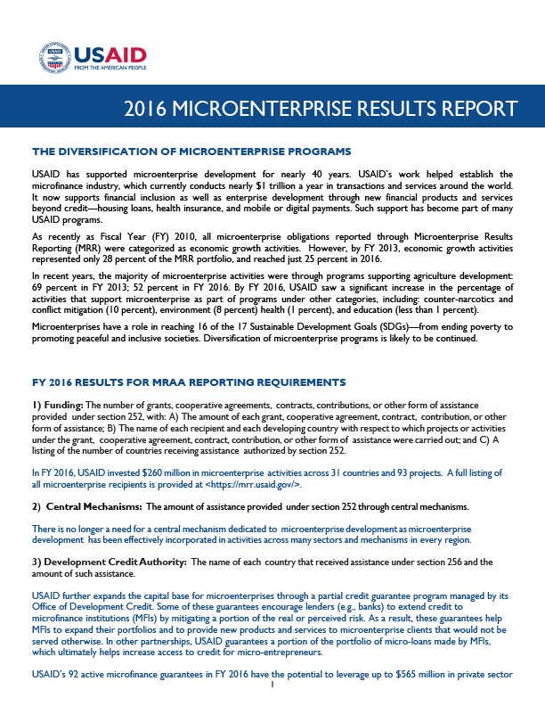 Microenterprise Results Report - FY2016