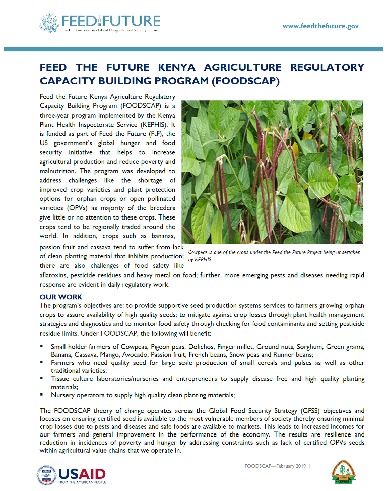 Kenya Agriculture Regulatory Capacity Building Program (FOODSCAP)