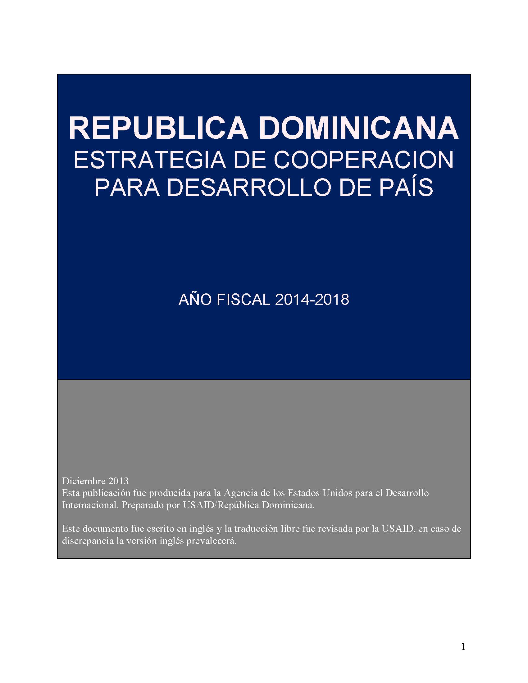 Estrategia de Desarrollo y Cooperación de la USAID/República Dominicana