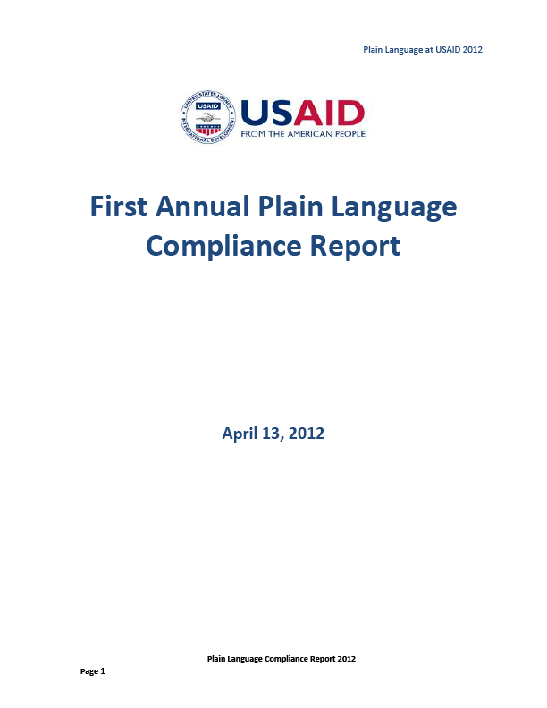 First Annual Plain Language Compliance Report - 2012